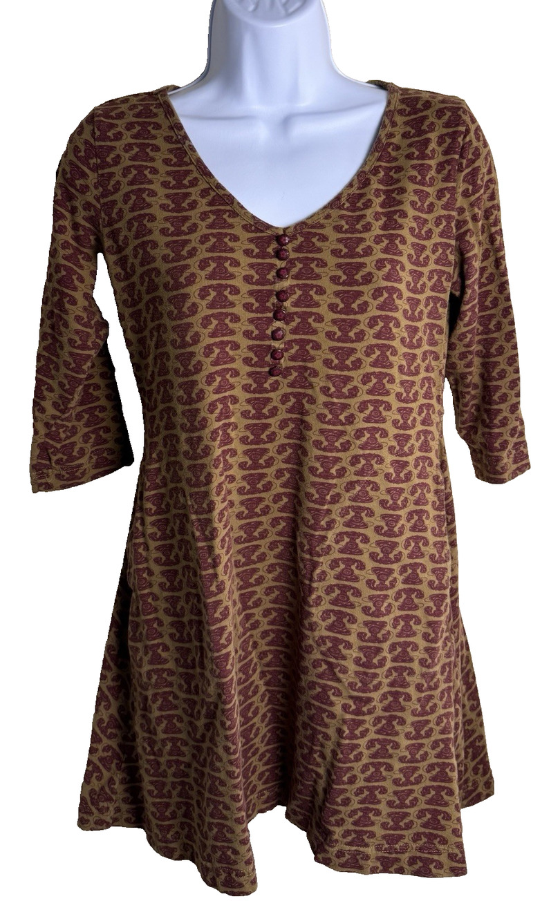 Effies Heart 3/4 sleeve Fit & Flare Asymetrical dress large Quirky Novelty Print